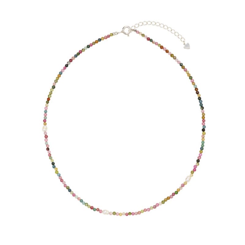 FINDELISE 925 Freshwater Pearl Mixed Tourmaline Gemstone Necklace