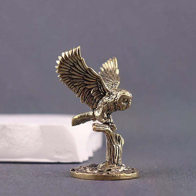 1 Stück Retro Kupfer Tier Tee Haustier Desktop Ornament Antik Massiv Messing Eule Miniaturfiguren Heimdekor Handwerk