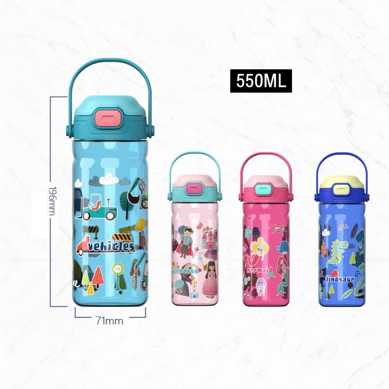 550ml Kids Healthy Plastic Water Bottle With Straw BPA Free Leak-Proof Durable Unbreakable Cartoon Drinking Bottle With Handle