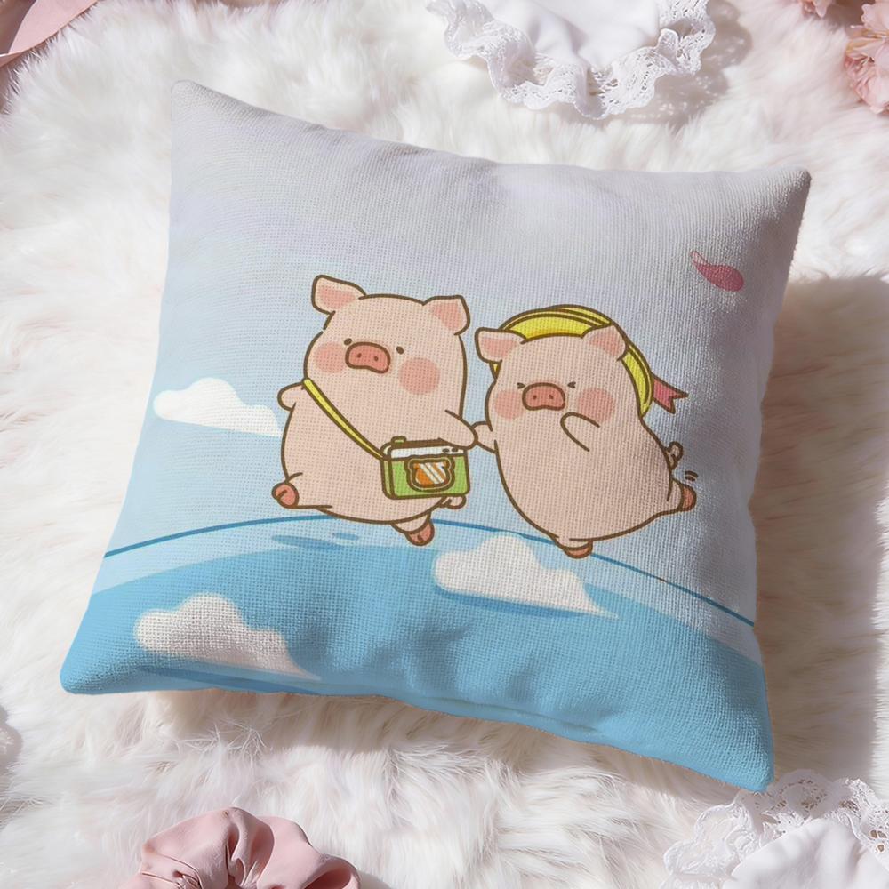 Cartoon L-Lulu Pig Pink Cushion Cover Premium Comfort Reversible Pillow Cove -Two in One Design for Any Room & Car Interior