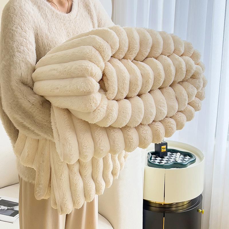 Double-Sided Plush Rabbit Winter Blanket - Soft Coral Fleece for Office, Sofa, or Bed