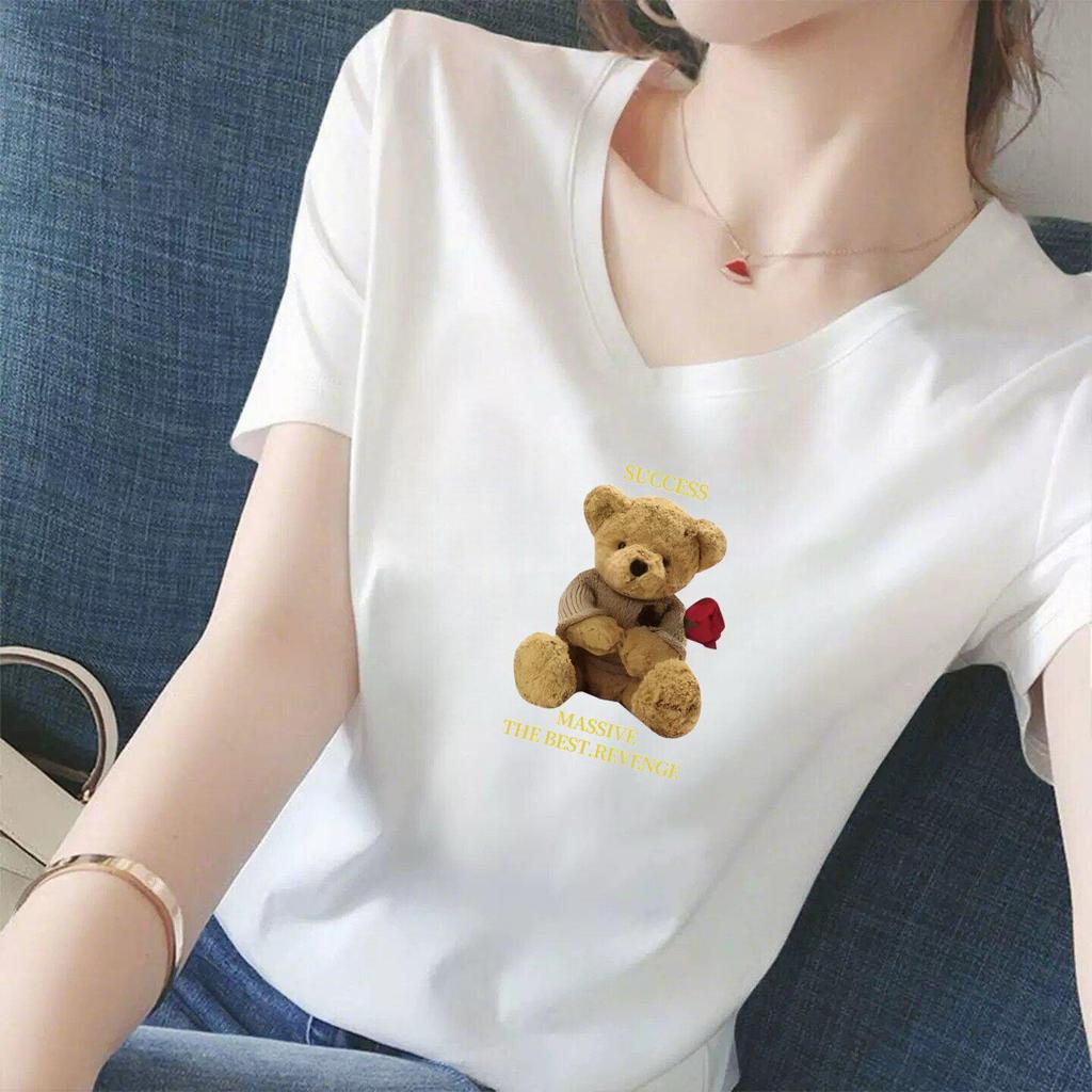 Women's White Floral Short-Sleeve T-Shirt - Casual, Stylish, Summer Versatile