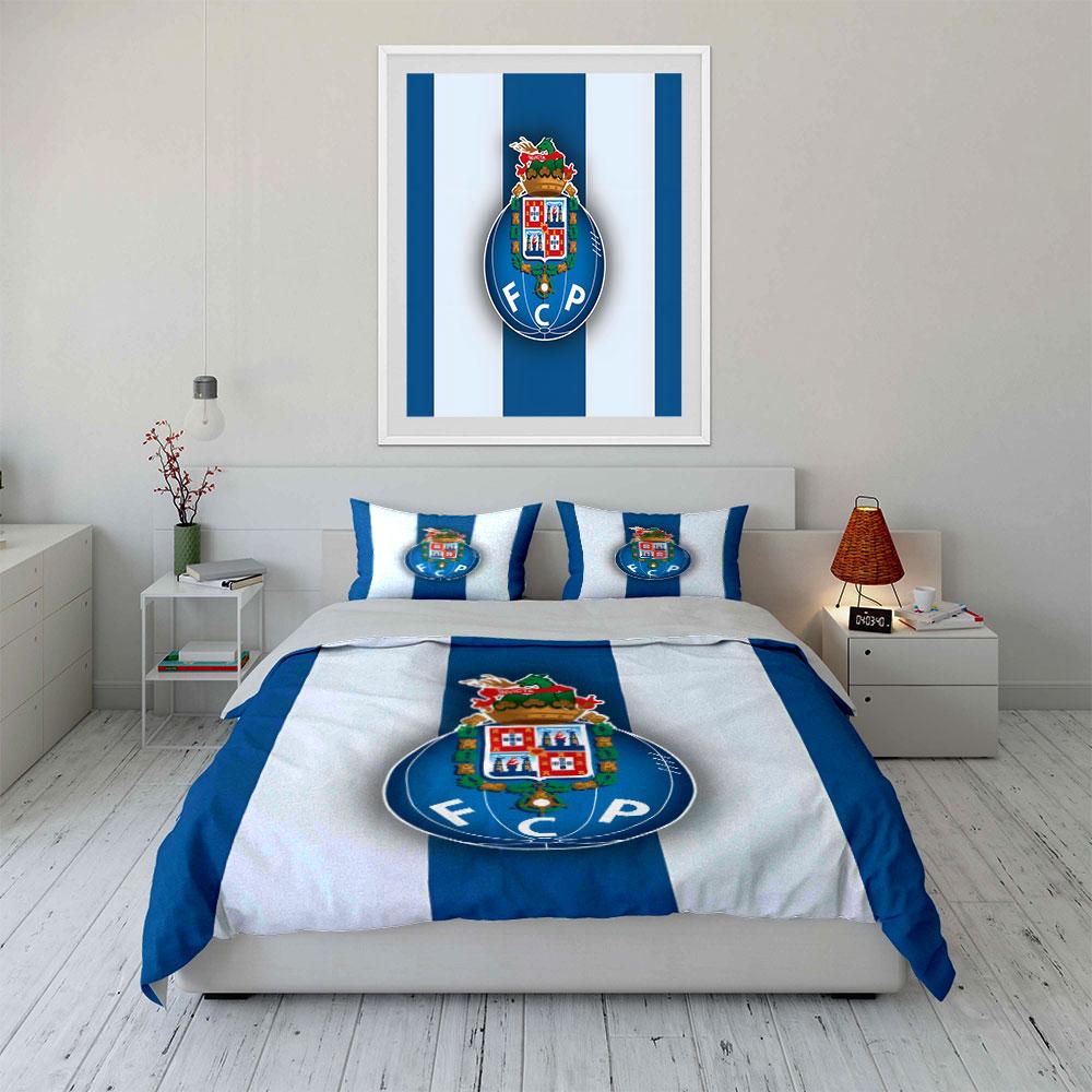 Rayas azules, escudo FCP. Juegos de cama Juegos de fundas nórdicas Fundas nórdicas Fundas de almohada(1 * Funda de edredón 2 * Fundas de almohada sin relleno de edredón)