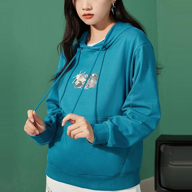 Li Ning Sports Fashion Serie Logo Bestickt Gruppenprint Lockerer Hoodie Unisex-Hoodie Space-Blau AWDR471-2