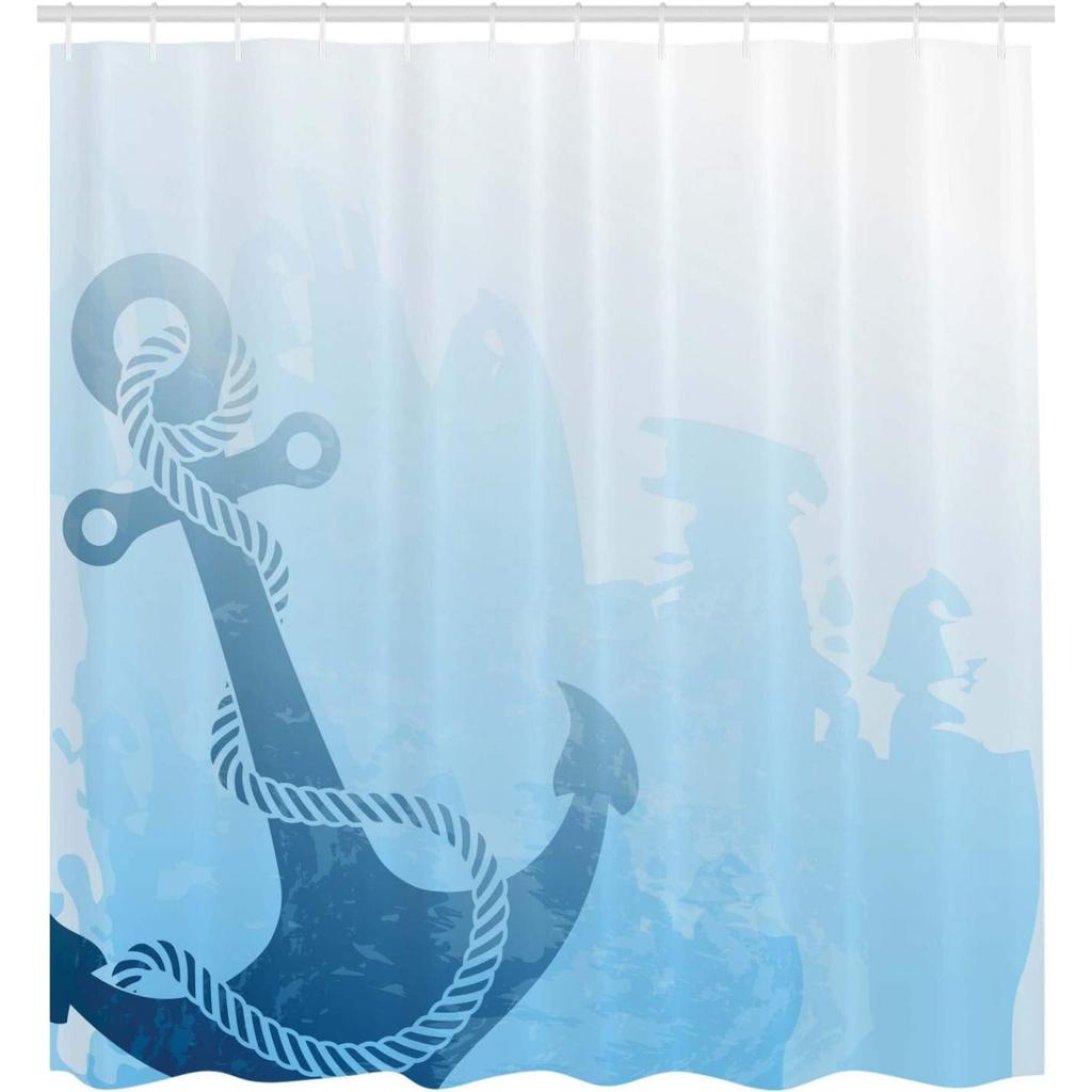 Nautical Anchor Shower Curtain - Monochrome Sea Bottom Design “Be Strong & Stable”, Bath Decor with Hooks
