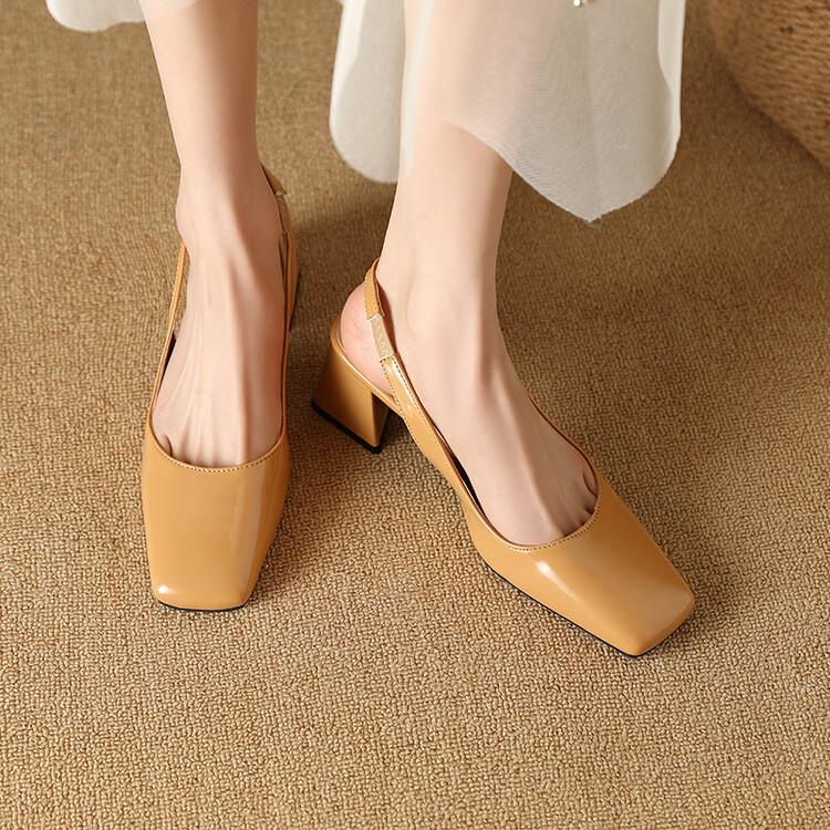 FOREADA Women Pumps Thick High Heels Square Toe Party Sexy Spring Autumn Shoes Black Apricot Rose-carmine 33-46