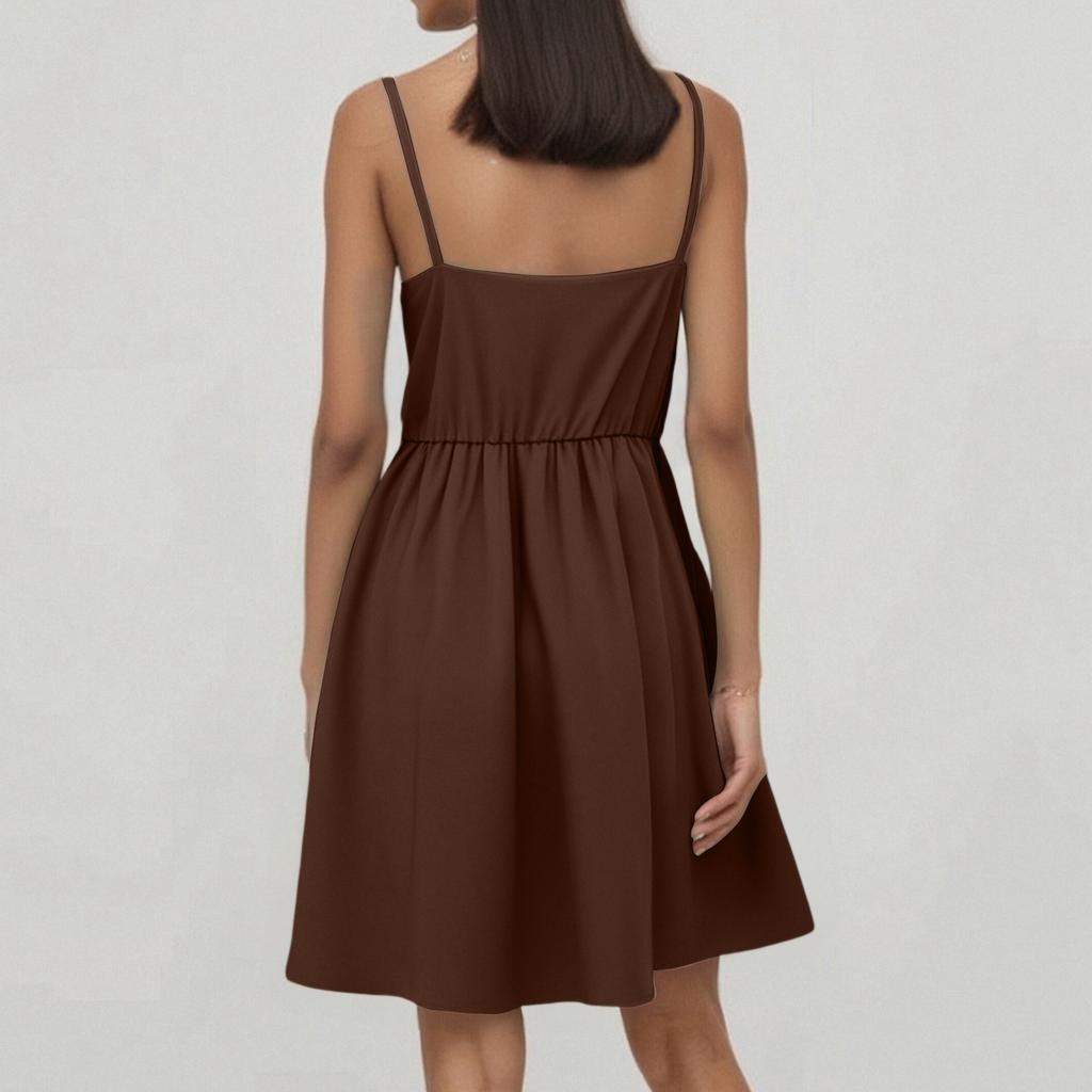 Robes décontractées à volants et col en V pour femmes, sans manches, à bretelles