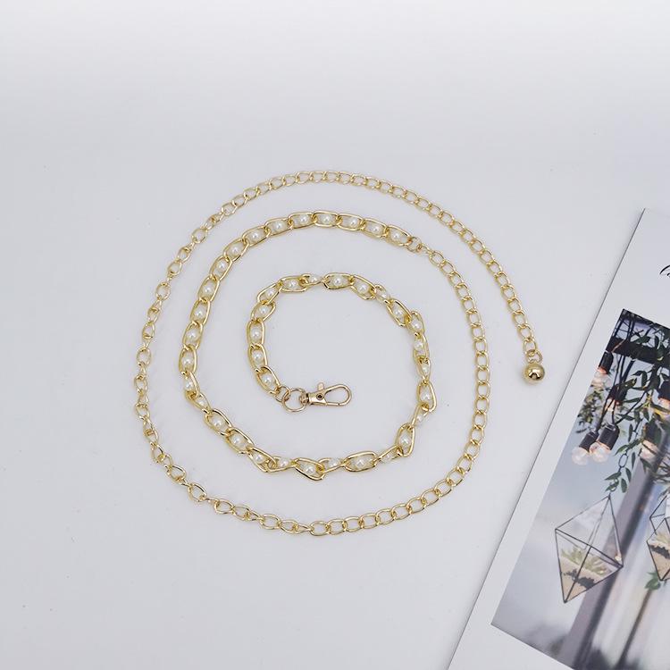 Pearl Waist Chain Women's Fashion Accessory - Versatile Metal Dress Ornament