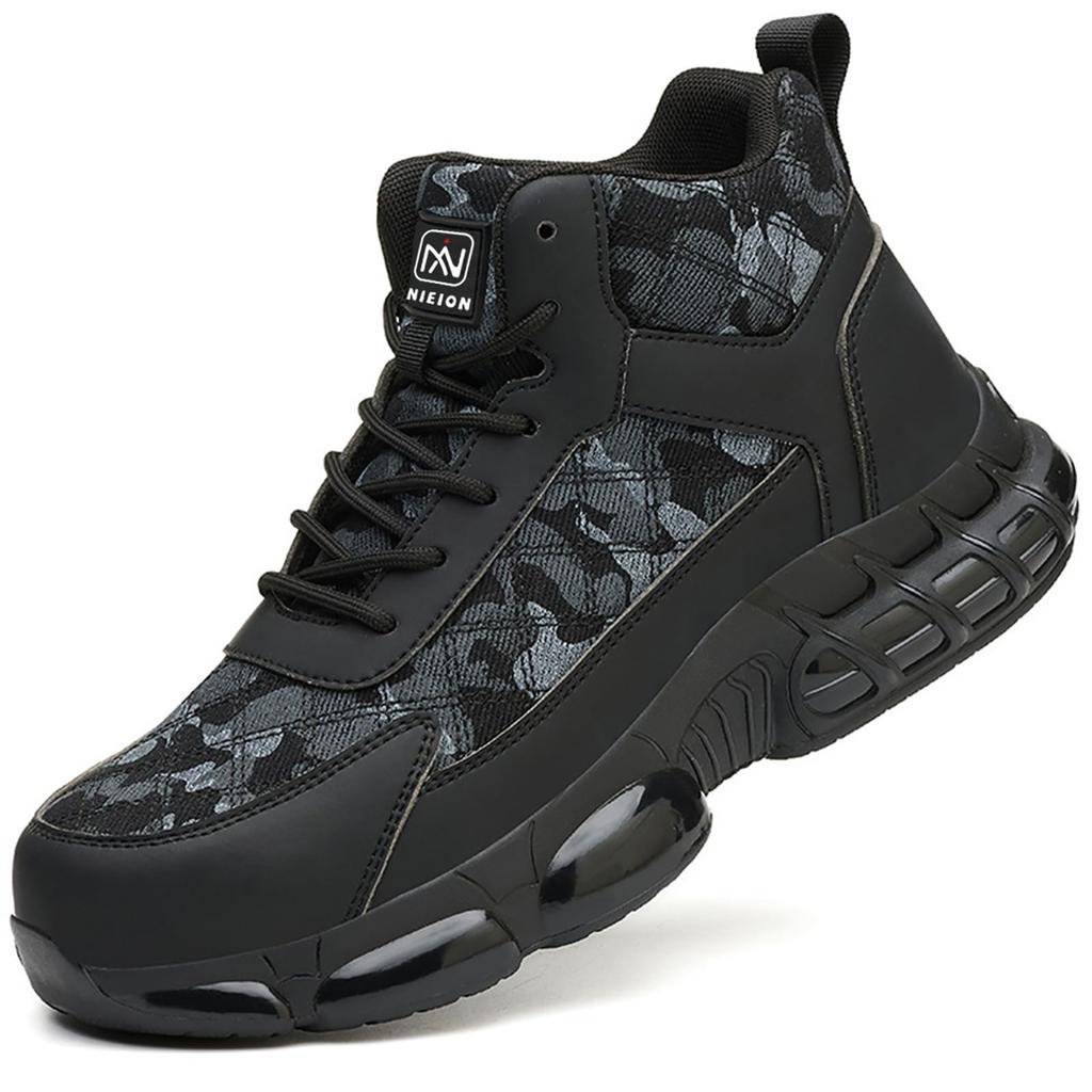 Nieion Safety Toe Nail Thick Camouflage Size Men's High-Top Shoes, Lightweight, Cap, Protection, Breathable, Sole, Slip-Resistant, Cushioned, Print,