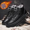Men's High Top Winter Ankle Boots Thick Soled Cotton Shoes with Warm Leather and Velvet Lining Black Wear-resistant Casual Shoes