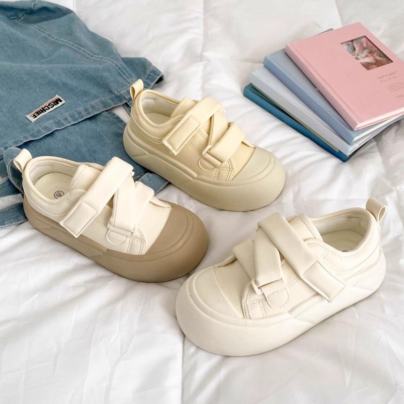 Milk White Velcro Thick-soled Little White Shoes Women's Skirt Versatile Popular Big Head Board Shoes Round Head Ugly Cute Bread Shoes