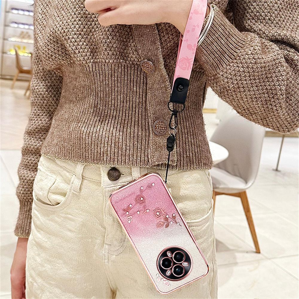 KADEM For Realme 14 Pro 5G Case Flower Pattern TPU Gradient Phone Cover with Lanyards