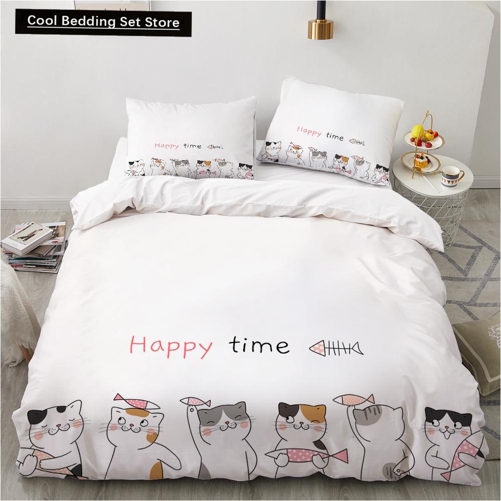 Animal Kitty King Queen Duvet Cover Lovely Pet Cat bedding set Cartoon Quilt Cover 2/3pcs Colorful Polyester Comforter Cover