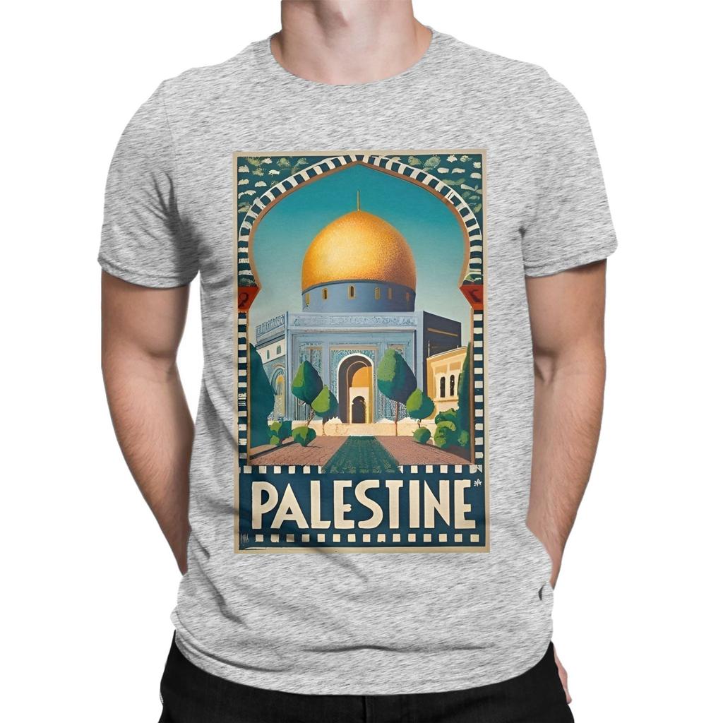 Humor Floral Palestinian Flag TShirts for Men Round Neck Pure Cotton T Shirt Short Sleeve Tee Shirt Printing Tops