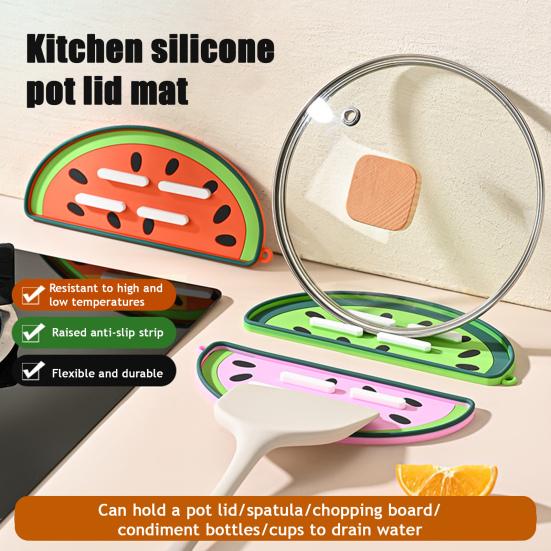 Topfdeckelhalter Wassermelonenform Küchenhelfer Hitzebeständige Silikon-Topfunterlage Mehrzweck-Isolierung Topfabdeckung Rutschfest