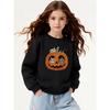 Girls' Halloween Long-sleeve Sweatshirt, Round-neck Fun Print Casual Top, Kids' Autumn Clothing, Suitable for Trick-or-treat Parties and Halloween