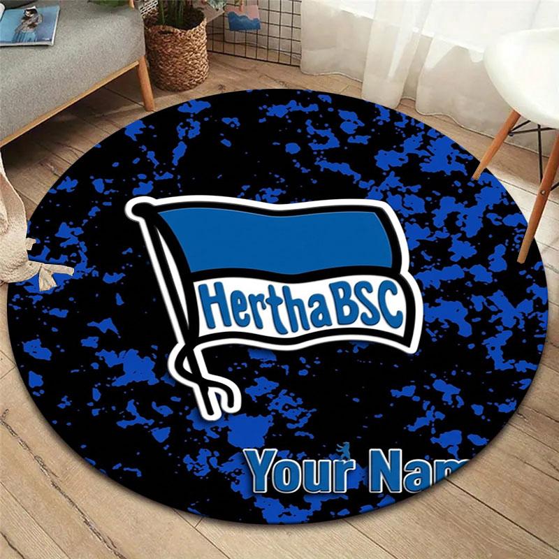 Hertha BSC Custom Name Round Area Rug,Carpet Rug for Living Room Bedroom Sofa Playroom Decor,Non-slip Floor Mat