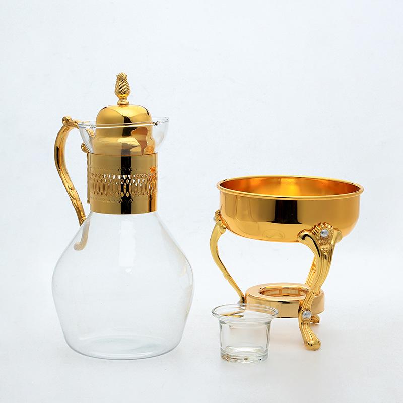 Southeast Asian Retro Metal Coffee Pot Set - 3 Pieces with Mirror Electroplating and Heat-Resistant Glass