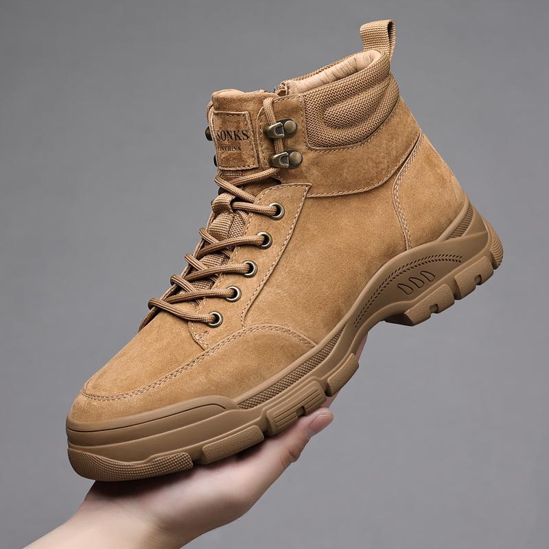 

Модные высококачественные кожаные ботинки, мужские ковбойские ботинки, боевые тактические кожаные повседневные дизайнерские роскошные уличные кроссовки на толстой подошве 44 жёлтый