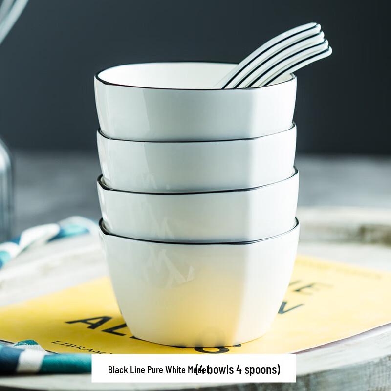 Double Happiness Cat Ceramic Rice Bowl Set