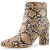 Allegra K Women's Brown Snake Print Sequin Ankle Boots with Chunky Heel and Pointed Toe, Size 26.0 Cm