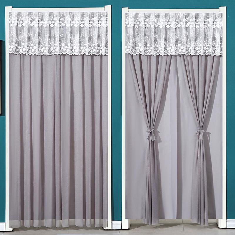 Lace Door Partition Curtain for Home – No-Drill, Double Layer, Transparent Gauze, Polyester, Anti-Mosquito.