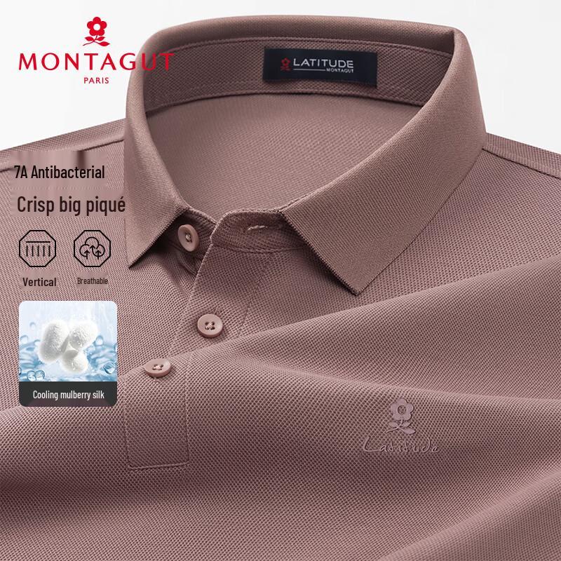 

MONTAGUT Men s Premium Mulberry Silk Blend Breathable Short Sleeve Polo Shirt 54