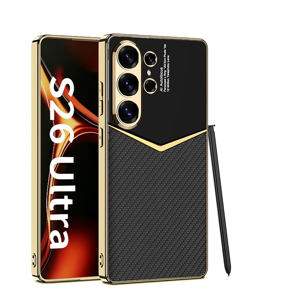 Luxury Plating Leather Case for Samsung Galaxy S26 S25 S24 Ultra Shockproof Soft Edge Protective Cover for Galaxy S26 Ultra Case