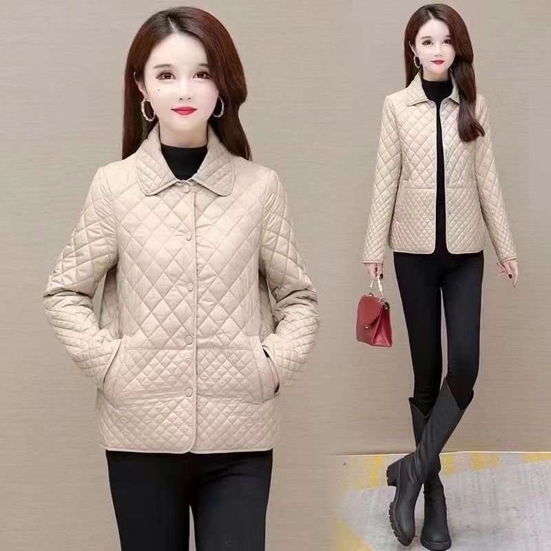 Autumn and winter new fake two-piece plaid light down cotton-padded jacket fashion short medium mother splicing cotton-padded jacket
