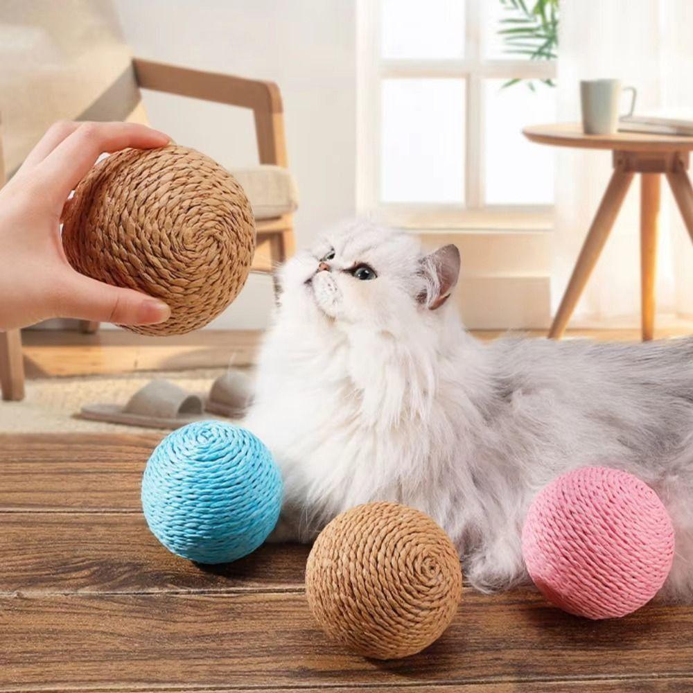 2Pcs Sisal Cat Scratching Ball 8cm Kitten Chasing Ball Cat Sounding Toys  Cat Accessories