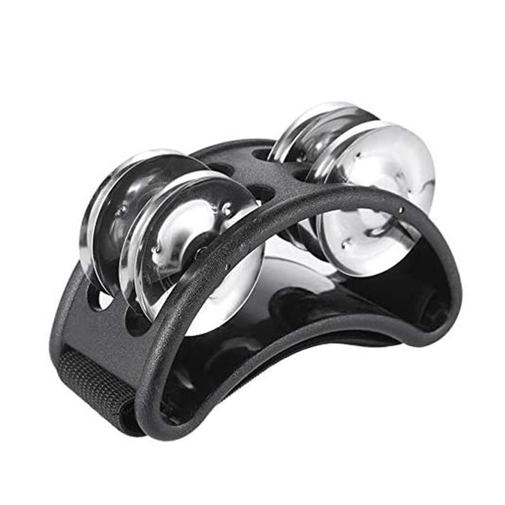 Foot Tambourine ABS Metal 4 Pair Jingle Bell Nylon Strap Black Foot Drum for Adult Kids