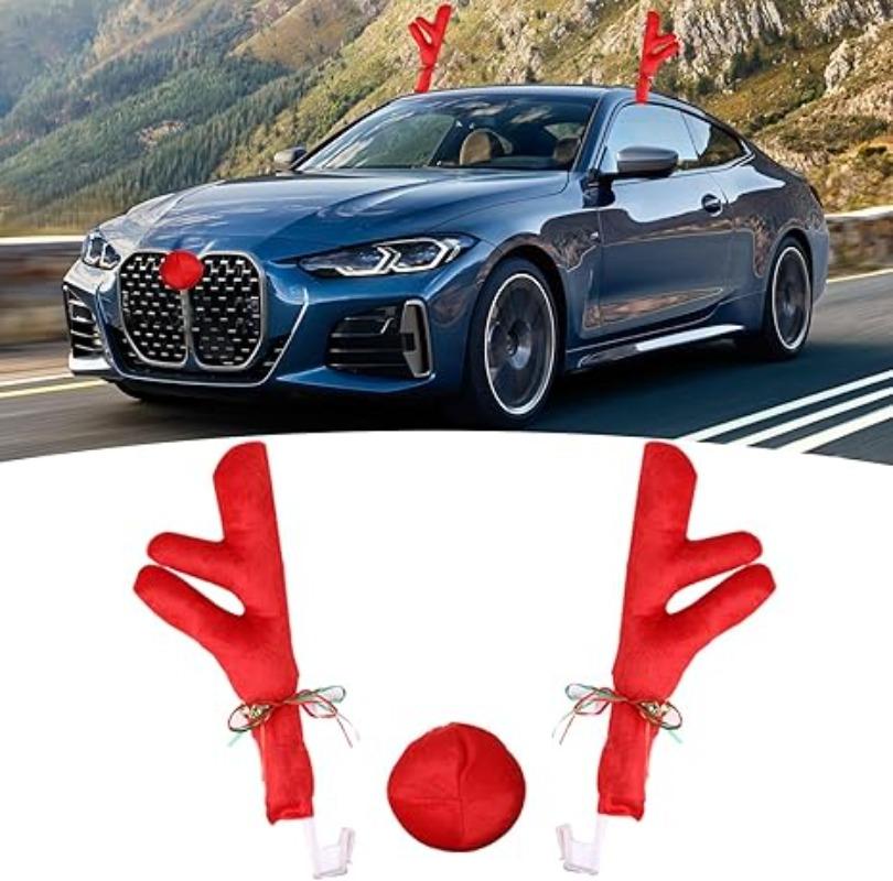 Car Motorcycle Merry Christmas Decor Helmet Protective Full Face Cover Rearview Mirror Trim Santa Claus Reindeer Antlers Bell