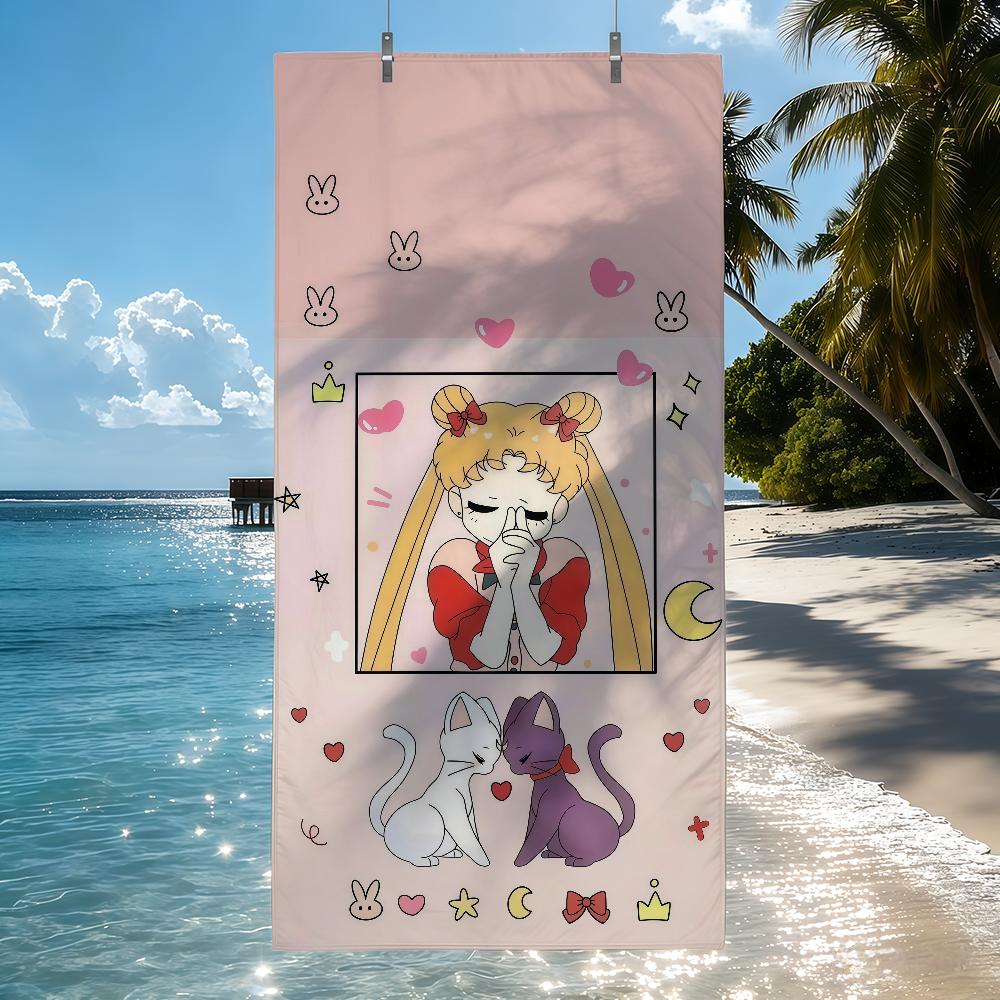 S-SailorES M-MoonS PINK GIRL HEART Towel Quick Drying Beach Towels Are Suitable For Swimming Pools Camping Yoga And The Gym