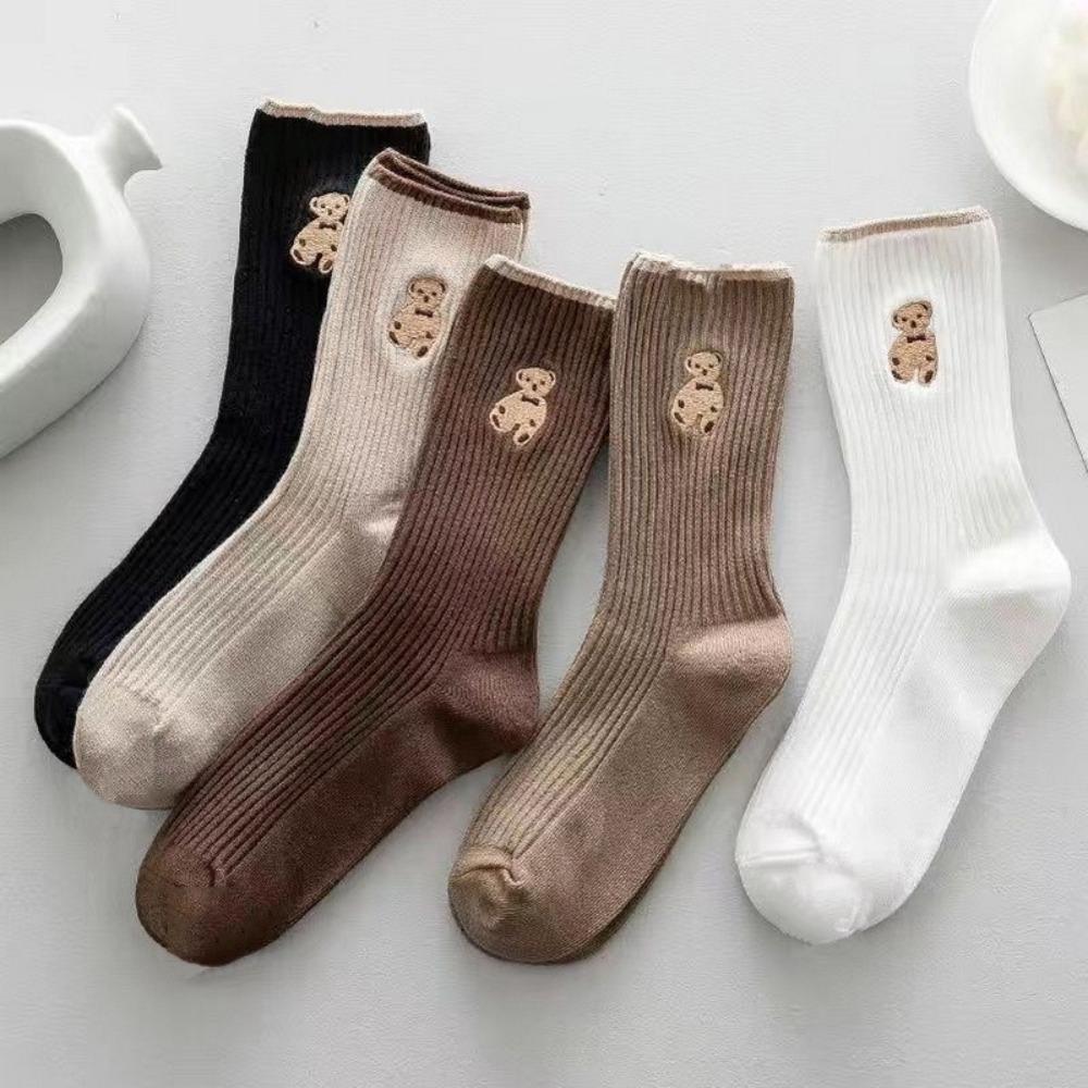 5 Pairs Bear Embroidery Snow Boot Socks Breathable Sports Socks Women Socks  Winter