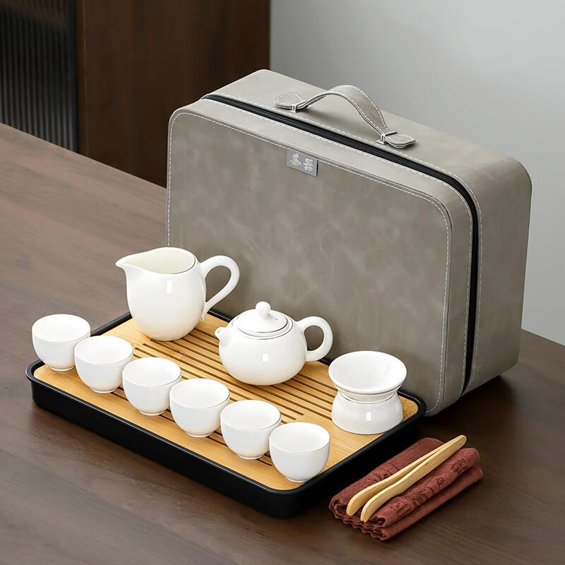 LNUO Mutton Fat Jade Porcelain Gold-Painted Xishi Teapot 9-Piece Tea Set