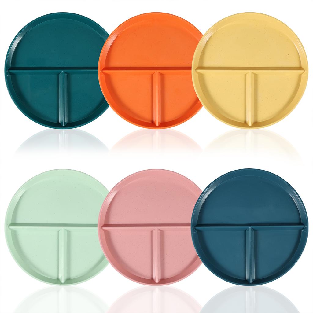 6/8Pcs 9inch Unbreakable Divided Dinner Plates Portion Control Plate Healthy Eating Bariatric Diet Divided Plate for Kids Adults