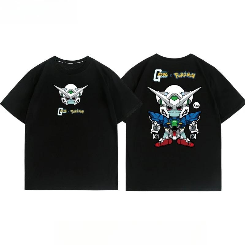 Pokémon Joint Mobile Suit Gundam Cartoon Short Sleeve Top Anime Peripheral Mens and Womens Summer TShirt Top Clothing