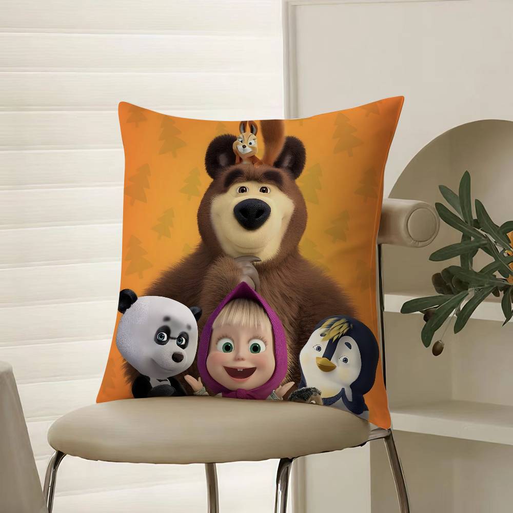 Cute Cartoon M-Masha And Bears-S Pillow Case Comfort Sofa Bed Silky Elegant Invisible Zipper Decorative Cushion Cover