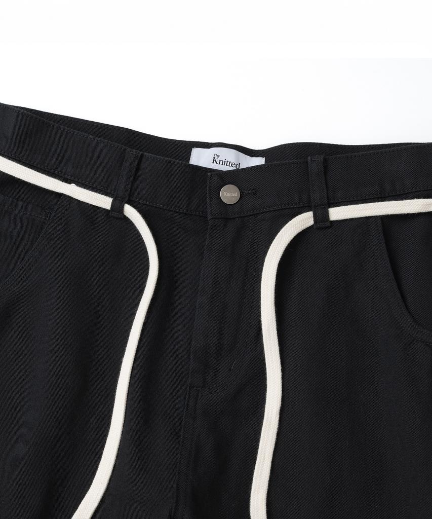 KNITTED Outstring Curved Cotton Balloon Pants Black
