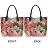  Easter Floral Print Tote Bag Large Capacity Reusable Casual Handbag for Holiday Shopping Travel Daily Use