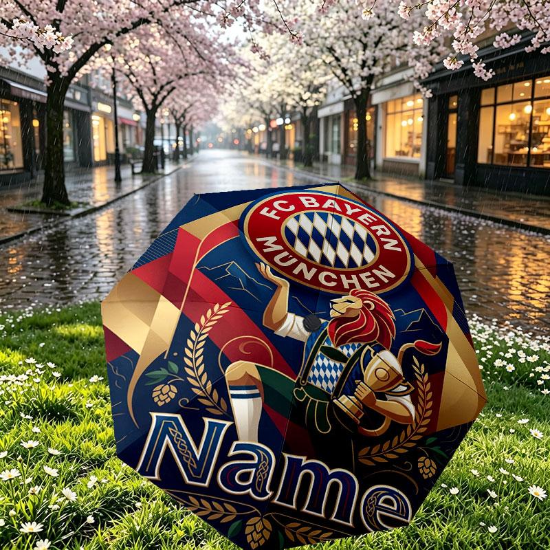 Custom Name Personalized FC Bayern Munich Print Umbrella, Auto Open Close, 8‑Rib Sturdy Frame, Commute Camping Hiking Use, Birthday Gift