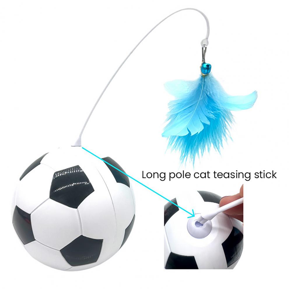 Cat Teaser Toy with Feather Soccer Tumbler Cat Teaser Toy Automatic Feather Kitten Wand Indoor Food Feeder Entertainment Pet