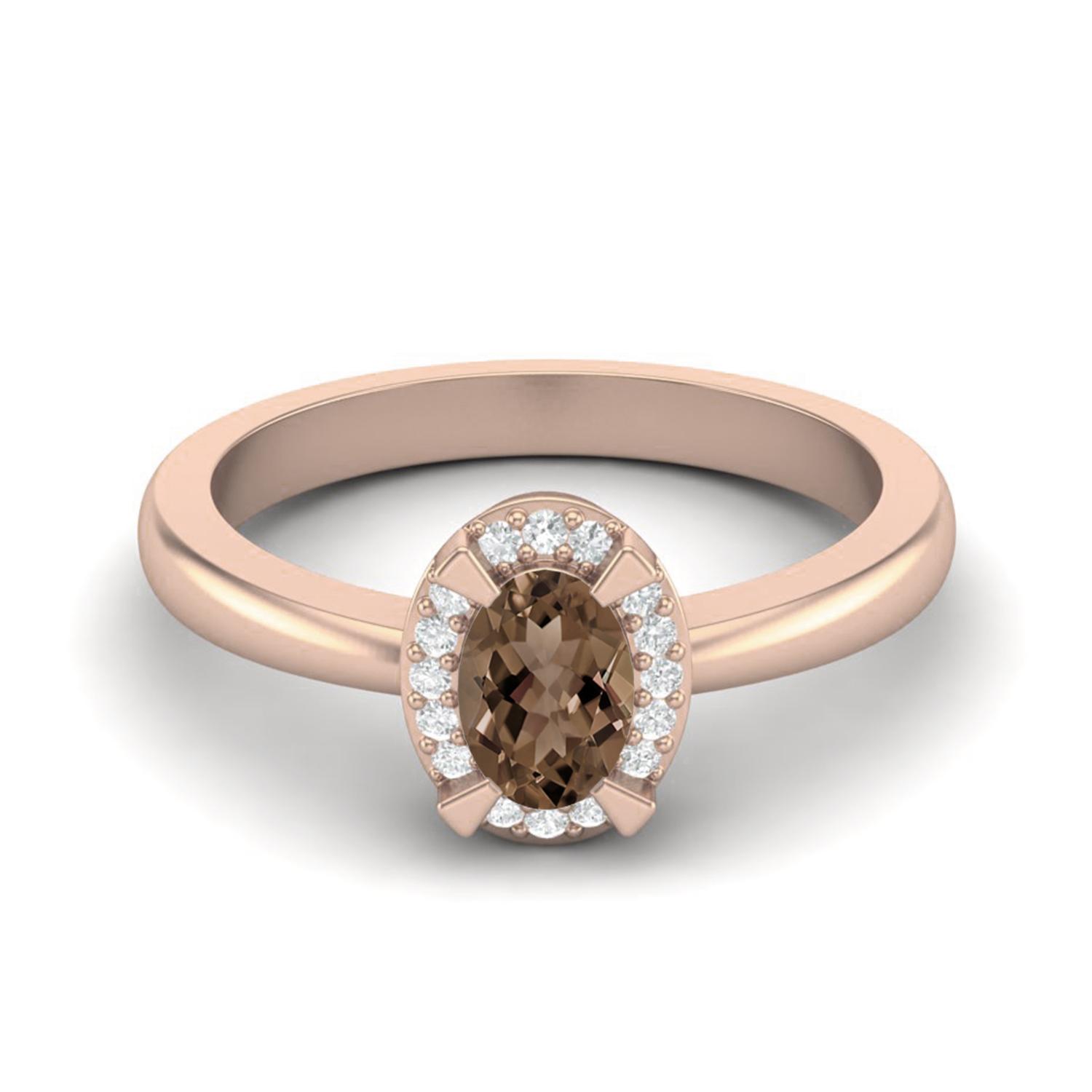 0.64 Ctw Oval Smoky Quartz 925 Sterling Silver Rose Vermeil Solitaire Accents Women Anniversary Ring 5