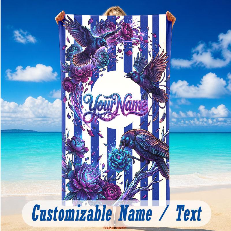 Floral Garden Theme Beach Towel Personalized Custom Name & Text Soft Quick Dry Beach Towel for Swimming Travel