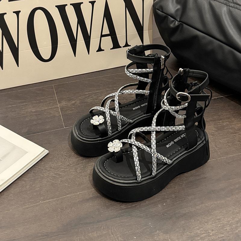 

Fairy wind platform sandals female 2025 summer fashion new high-end French temperament with skirt Roman sandals 35 чёрный