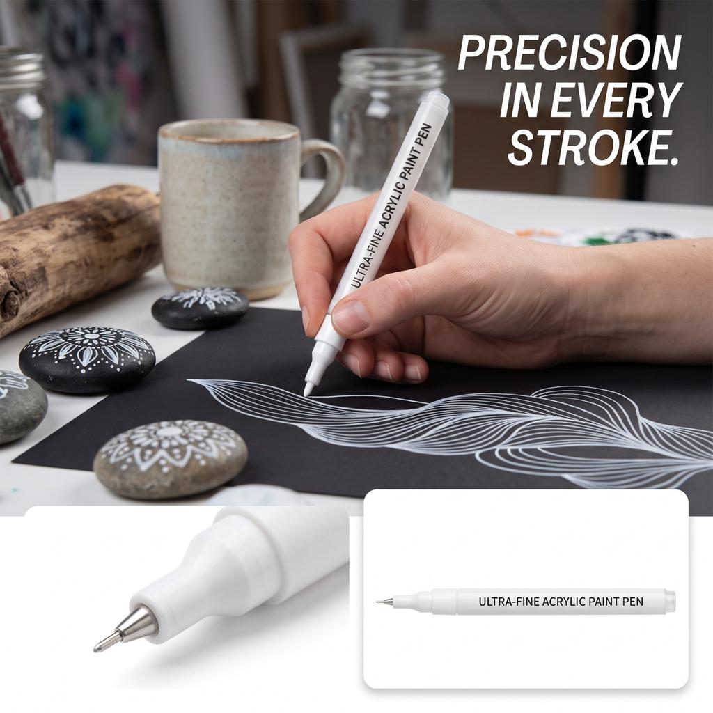 Acrylic Paint Pen - Fine Tip 0.7mm - 1 Pack with 4 Color Options - for Black, Ceramic, Glass, Wood,
