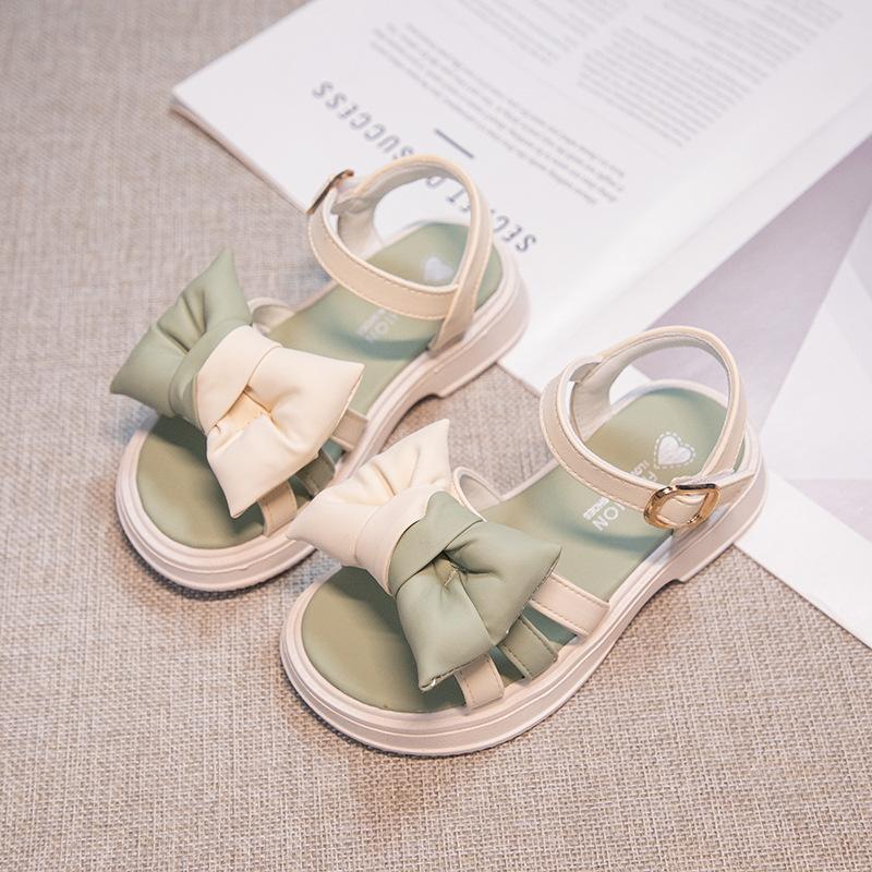 

Обувь для девочек детские сандалии 2025 новые летние детские сандалии принцессы с мягкой подошвой для маленьких девочек с бантом 37 зелёный
