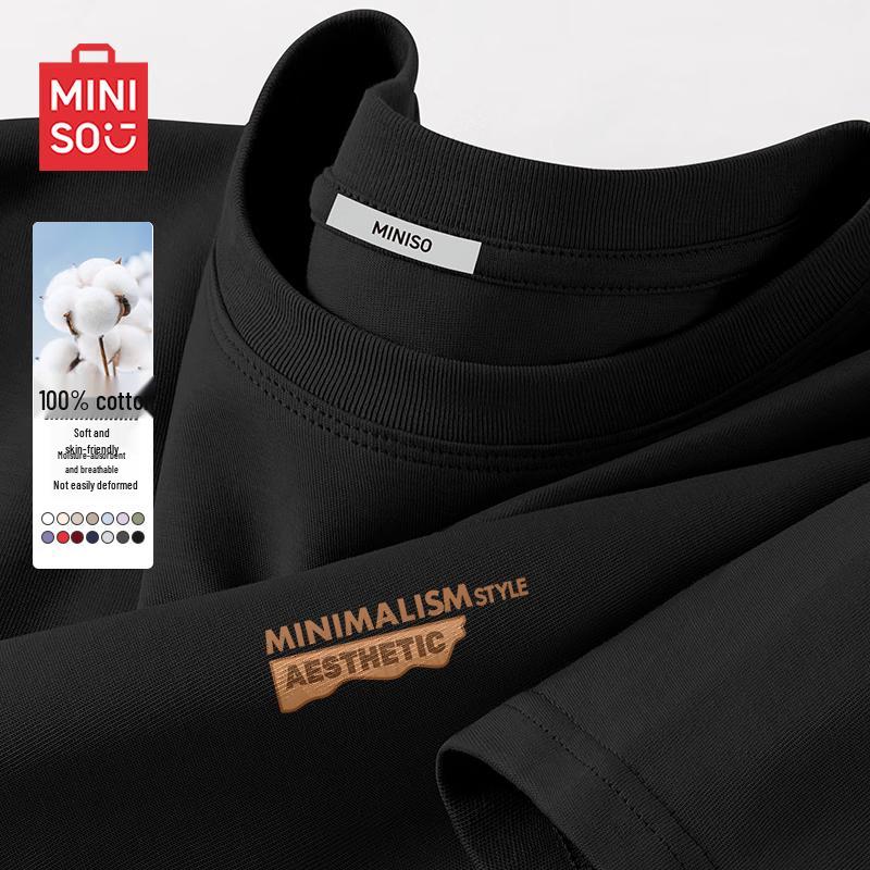 MINISO Men s Summer 220G Heavyweight Pure Cotton Short Sleeve T-Shirt 4XL