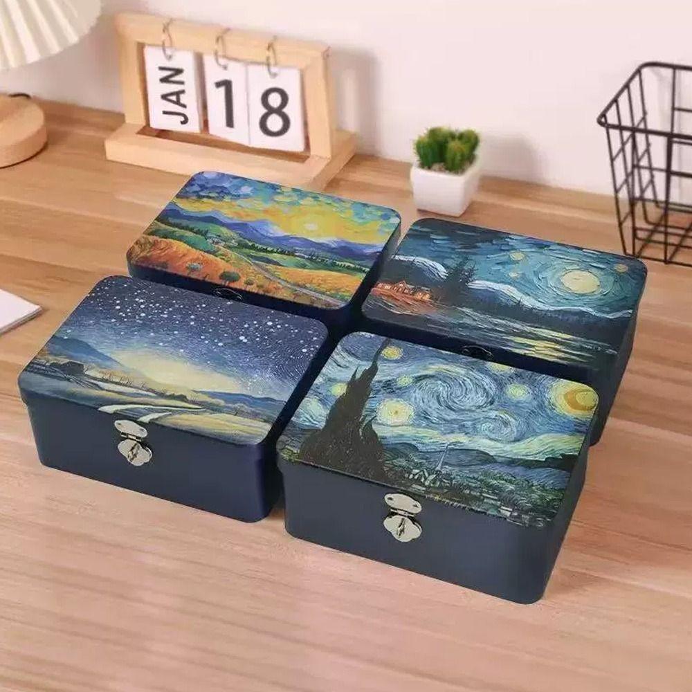 Rectangular Shape Tinplate Box Large Size Empty Box Treasure Chest Iron Box  Cosmetic Organizer