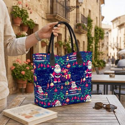  Pixel Santa Tote Bag Christmas Large Capacity Casual Shoulder Handbag